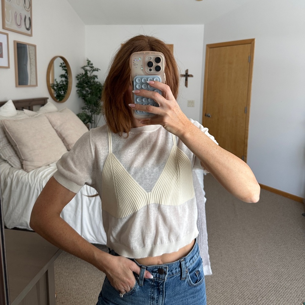 Cream Knit Women's Top with bikini detail (semi sheer)